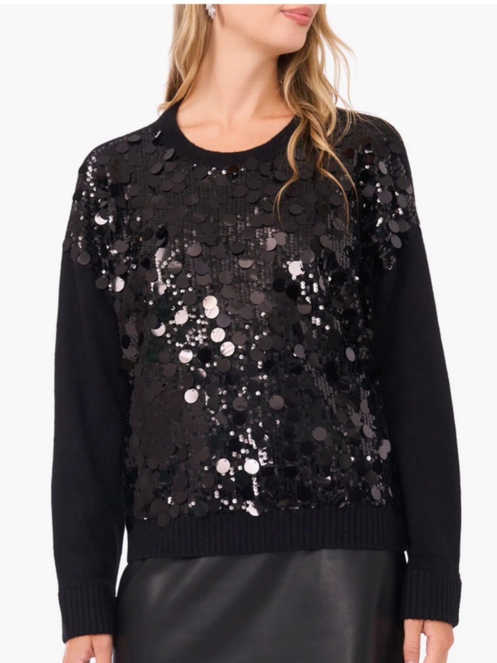 Vince Camuto Cozy Crewneck Sequined Raglan-Sleeve Sweater Size S Black. NWT